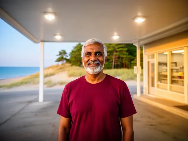 A gas station owner under a white canopy.